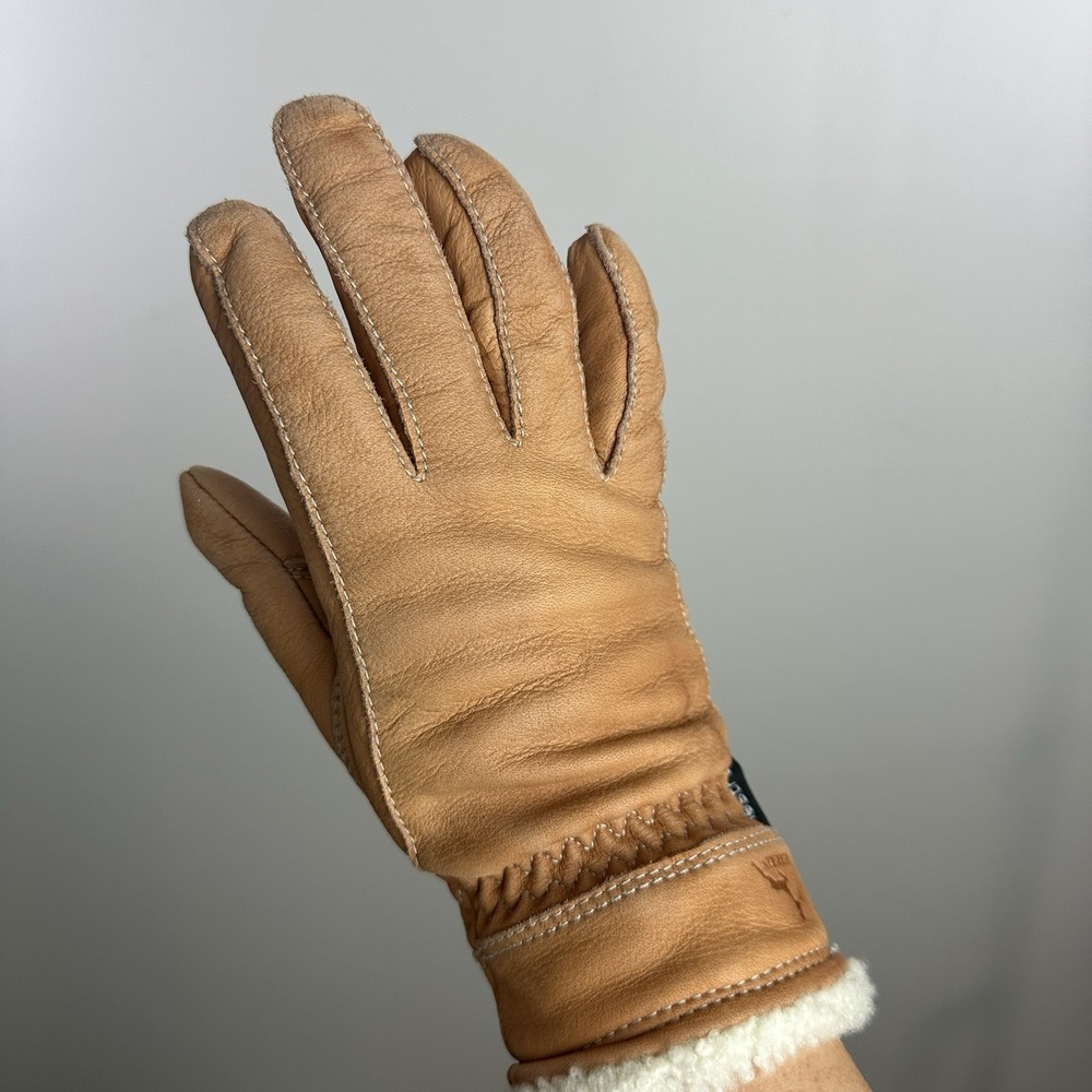 Hestra Deerskin Primaloft Gloves Women 7 Tan Deerskin Lamb Fur - Picture 2 of 9